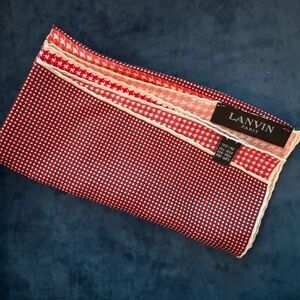 Lanvin Orange/White Houndstooth/Polka Dot 4-way prints Pocket Sq.